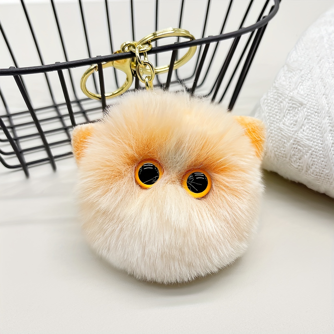 Cute Fluffy Owl Pompom Key Ring Holder Keychain Women Car Bag Pendant  Ornament