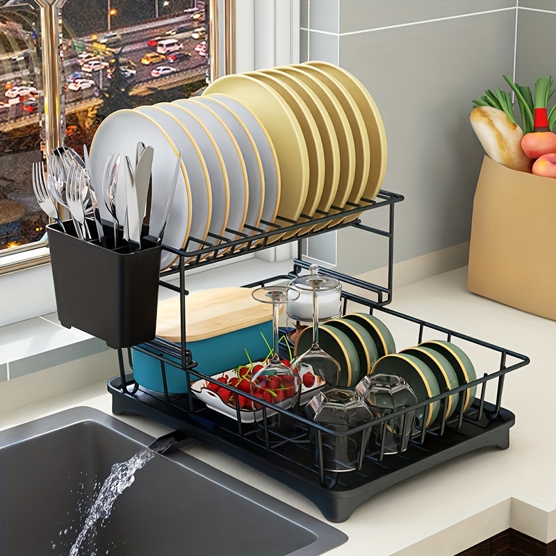 Dish Drying Rack, Metal 2 Tier Dish Rack Rust-Resistant Dish Drainer with  Tray , Cutting Board Holder Set for Kitchen Counter