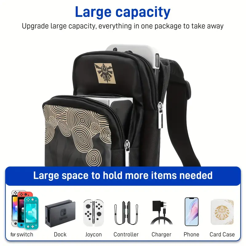 1pc Travel Bag Compatible With Nintendo Switch Lite OLED Models Portable Waterproof Backpack Game Carrying Case For Tears Of The Kingdom With Shoulder Straps Case For Accessories Storage details 9