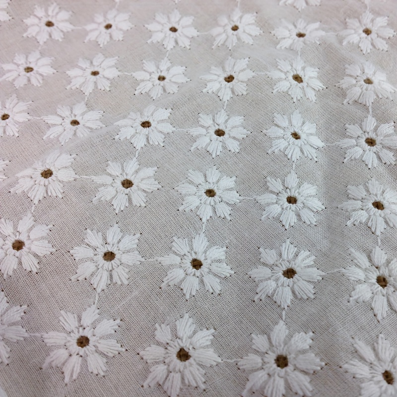 Off White Cotton Lace Fabric by Yard, Cotton Eyelet Flower Fabric