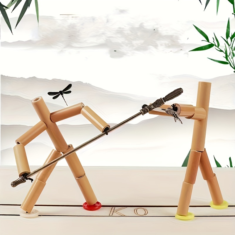 Balloon Bamboo Man Battle,Wooden Fencing Puppets,2024 New Handmade Wooden  Fencing Puppets,Wooden Bots Battle Game for 2 Players,Fast-Paced Balloon