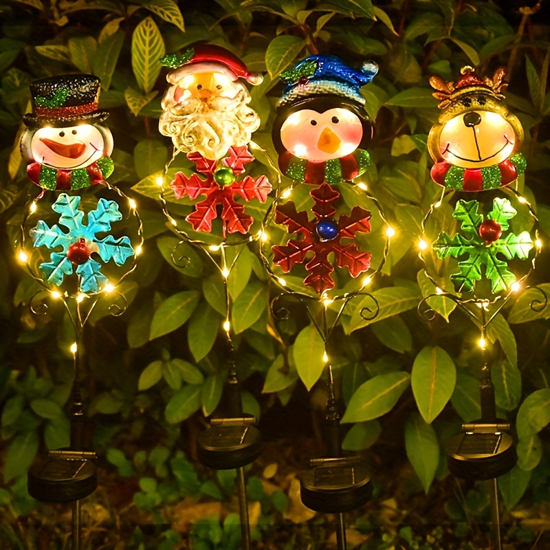 Solaire Décoration de Noël Bonhomme de neige Lumières de pieu Imperméable à  l'eau Lumière de chemin du Nouvel An pour Jardin Hiver Arrière-cour  Éclairage de Noël