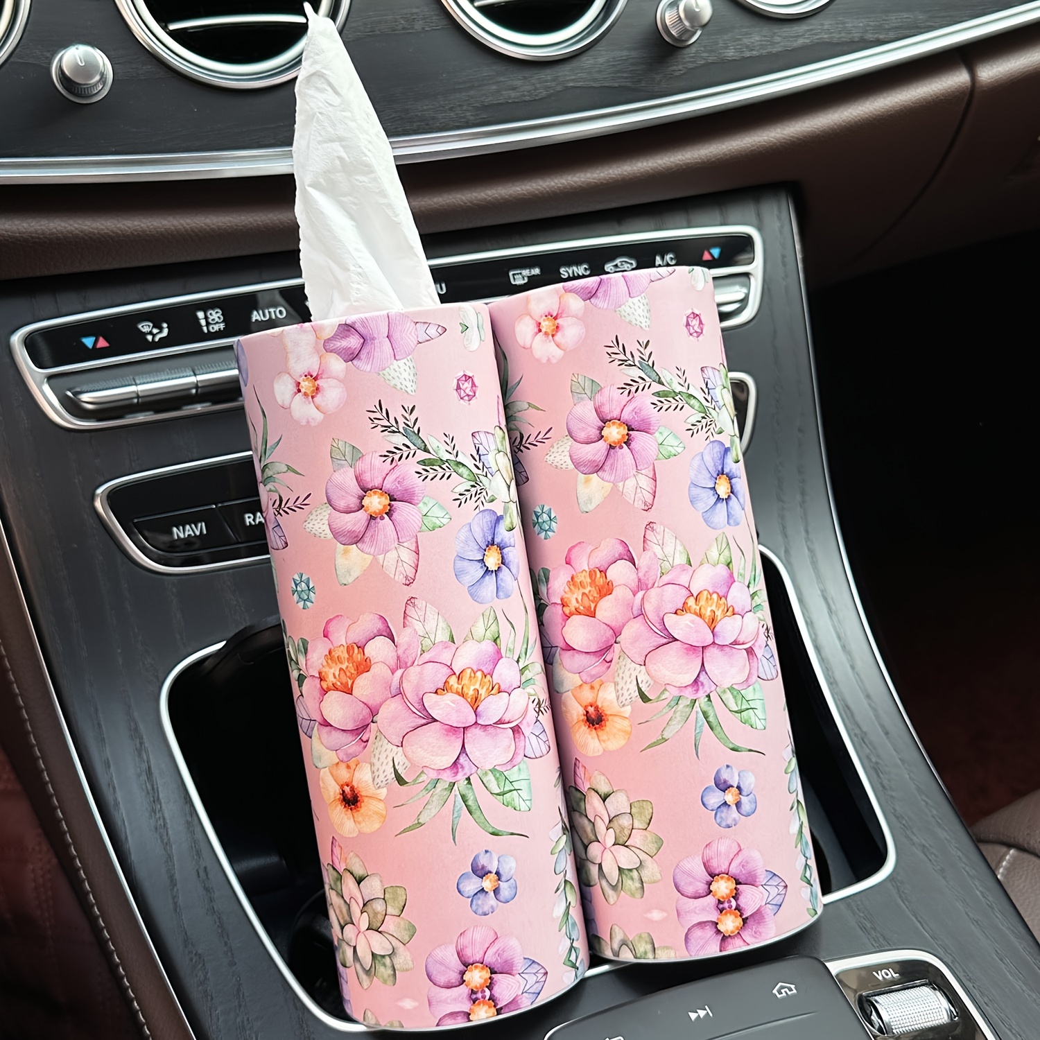1pc Flowers Car Tissues Box Holder With Facial Tissues - Travel Tissue  Cylinder Tube For Car Cup Holder, Round Tissue Case For Home Dining Table
