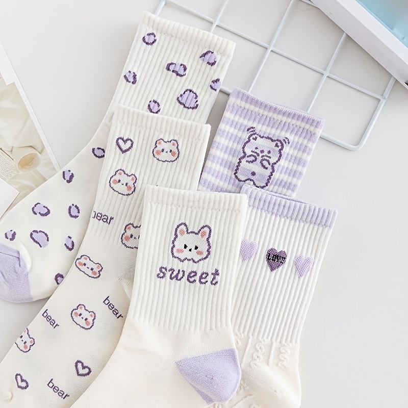5pairs Girls Kids Rabbit Bear Socks Breathable Comfy Socks