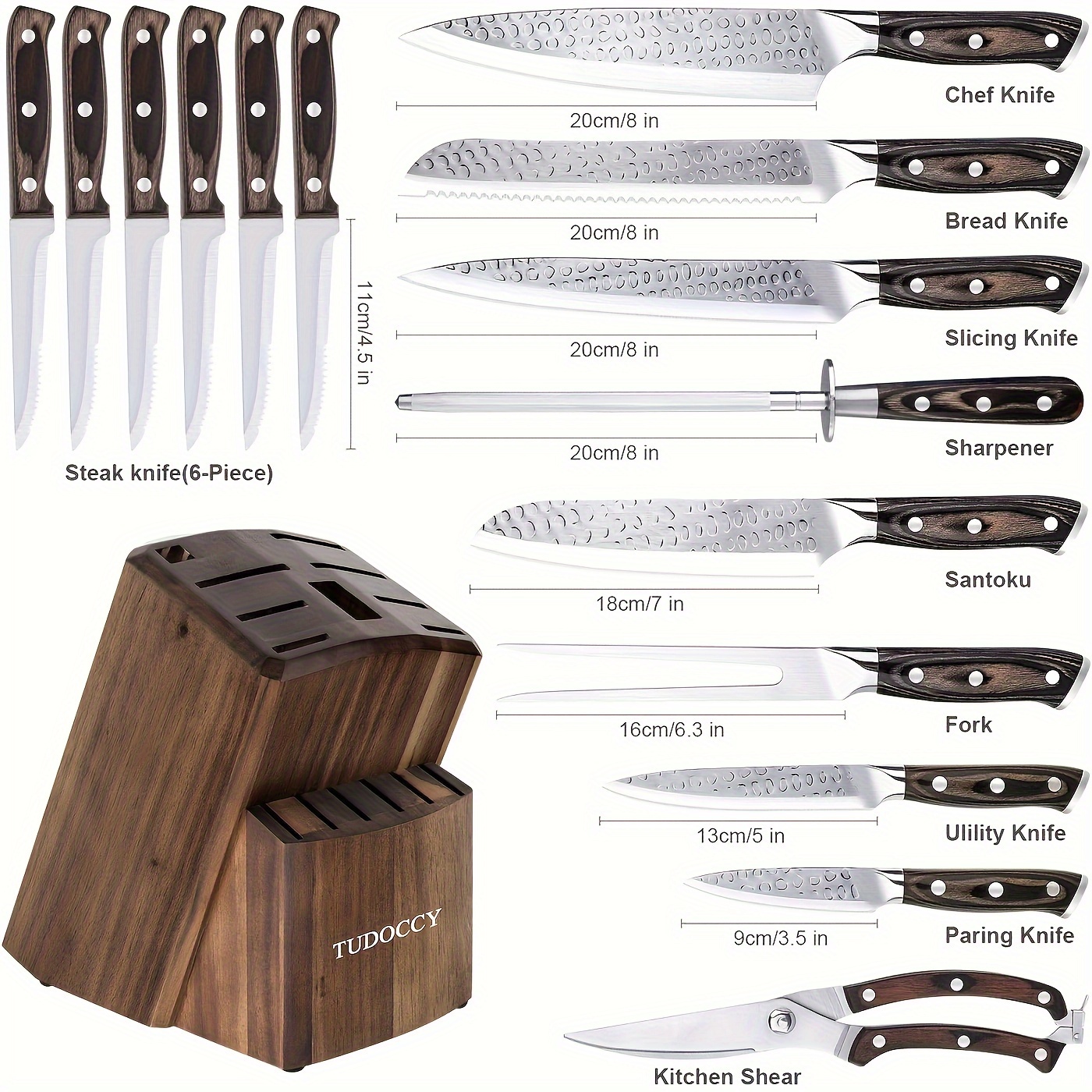 Knife Set, Kitchen Knife Set With Wooden Block, Japanese Stainless Steel  Professional Chef Knife Set, Manual Sharpening Ultra Sharp Full Tang Handle  Design Knife Block Set, Kitchen Gadgets, Cheap Items - Temu