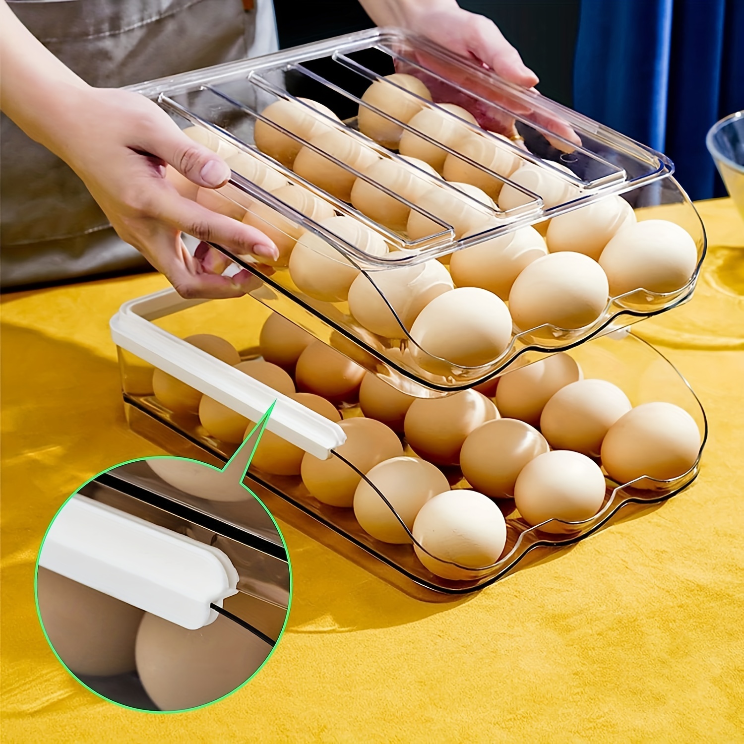 Large Capacity Egg Holder for Refrigerator, 36 Egg Container for  Refrigerator, 2 Layer Sliding Egg Storage Box for Fridge, Clear Plastic  Refrigerator