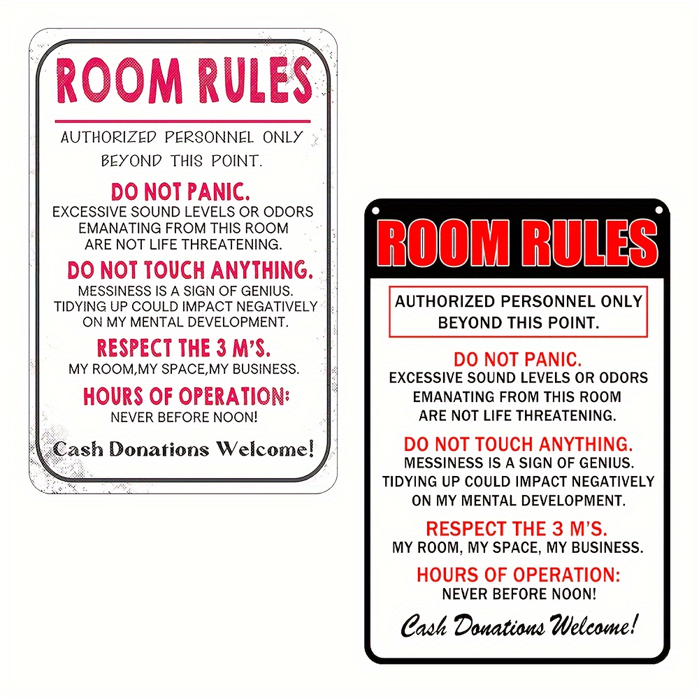 Zimmerregeln-Schild Für Teenager, Mädchen, Jungen,  Schlafzimmer/Spielzimmer, Türdekoration, Wohnheim-Wandzubehör, Coole Dinge,  Lustige Metall-Blechsch