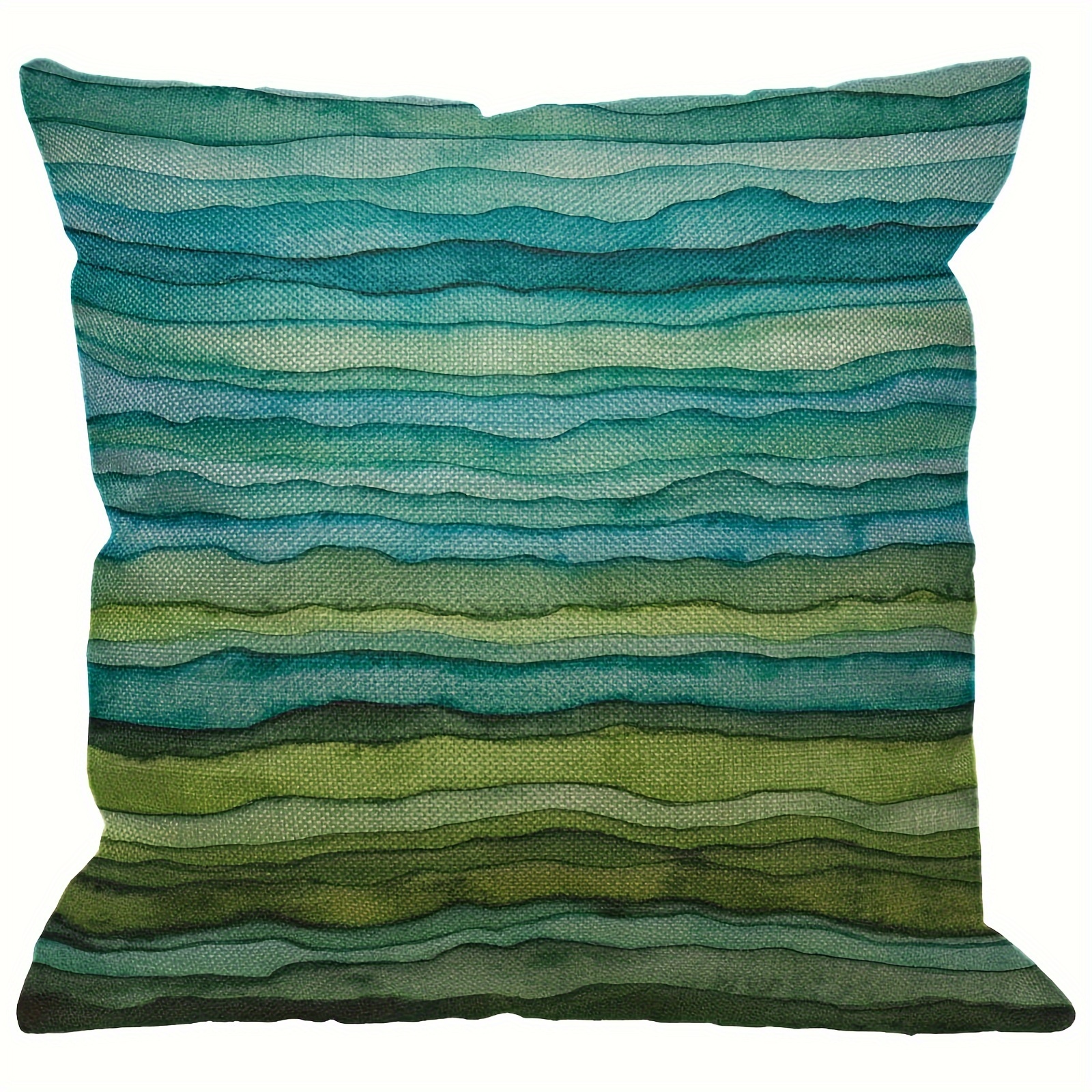 

1pc Watercolor Throw Pillow Cover, Stripped Waves Blue And Green Paint Brush Gradient Marine Sea Splash Decorative Pillow Case Cushion Covers For Home Sofa Couch (cushion Is Not Included) 18x18inch
