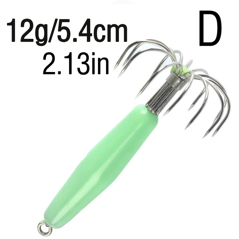 5pcs 0.42/0.56/0.88/1.23oz Luminous Squid Jig Hooks, Jig Hard Bait,  Stainless Steel Hooks, Fluorescent Fishing Baits