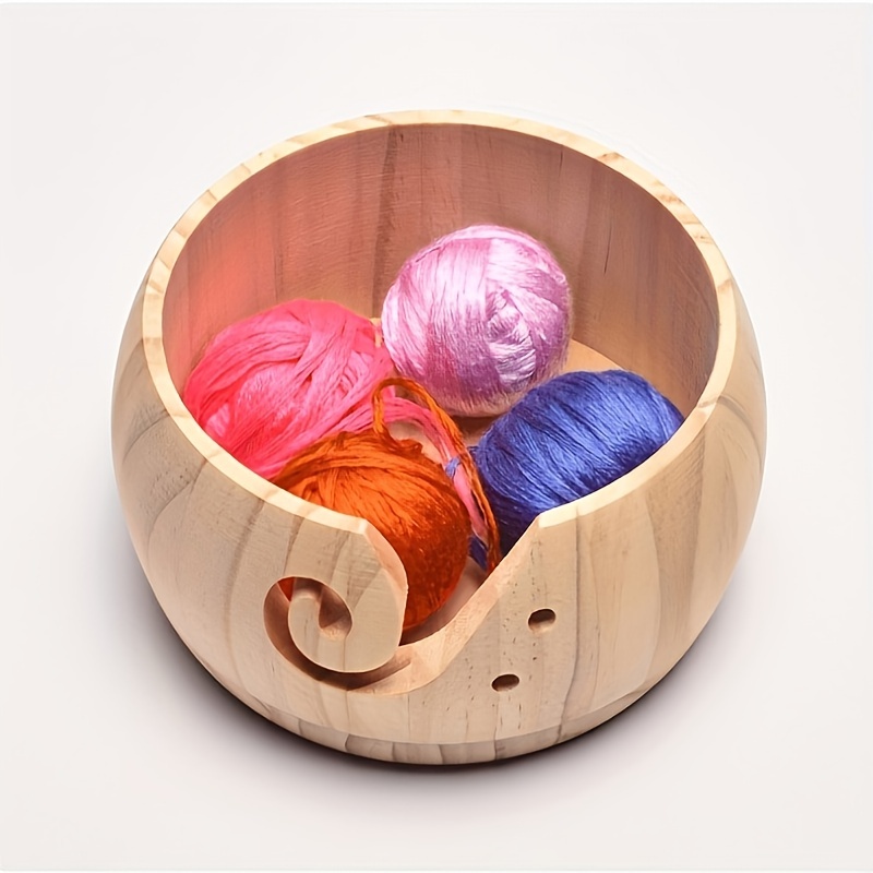  OBANGONG Wooden Yarn Bowl Holder,Round Knitting Yarn Bowls with  Holes Handmade Yarn Storage Bowl Crochet Kit Organizer Basket for DIY  Knitting Accessories