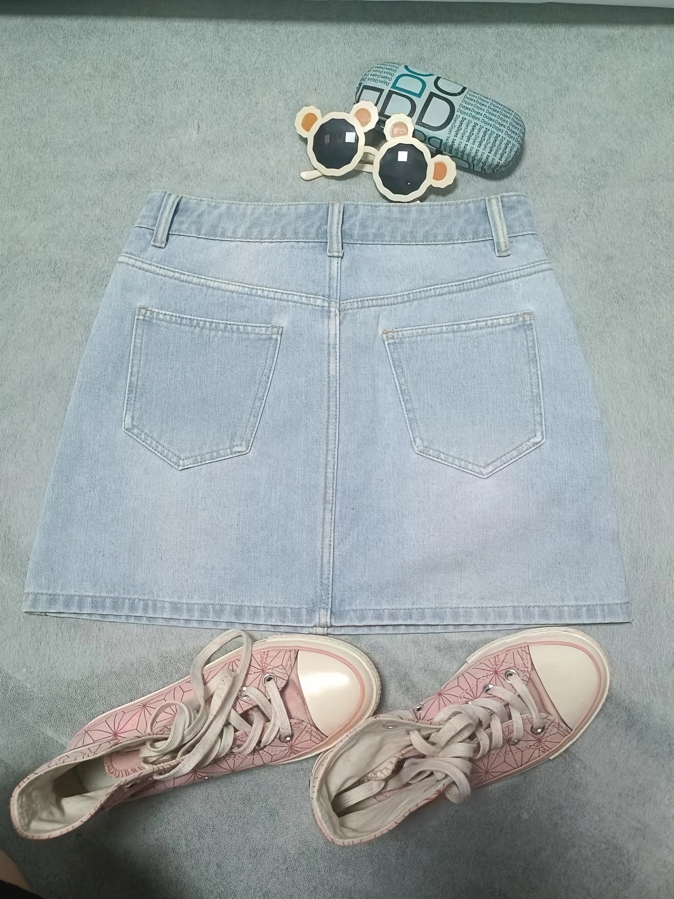 Denim Mini Skirt with Pockets and Side Slit