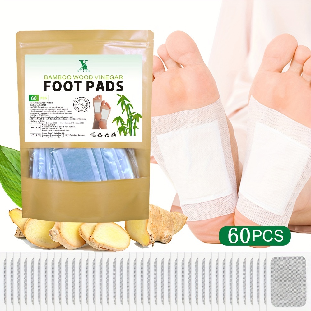

60 Pcs Natural Bamboo Charcoal Ginger Powder Foot Pads For Steam Cleaning And Heating, Used To Relax And Warm Feet After Foot Baths
