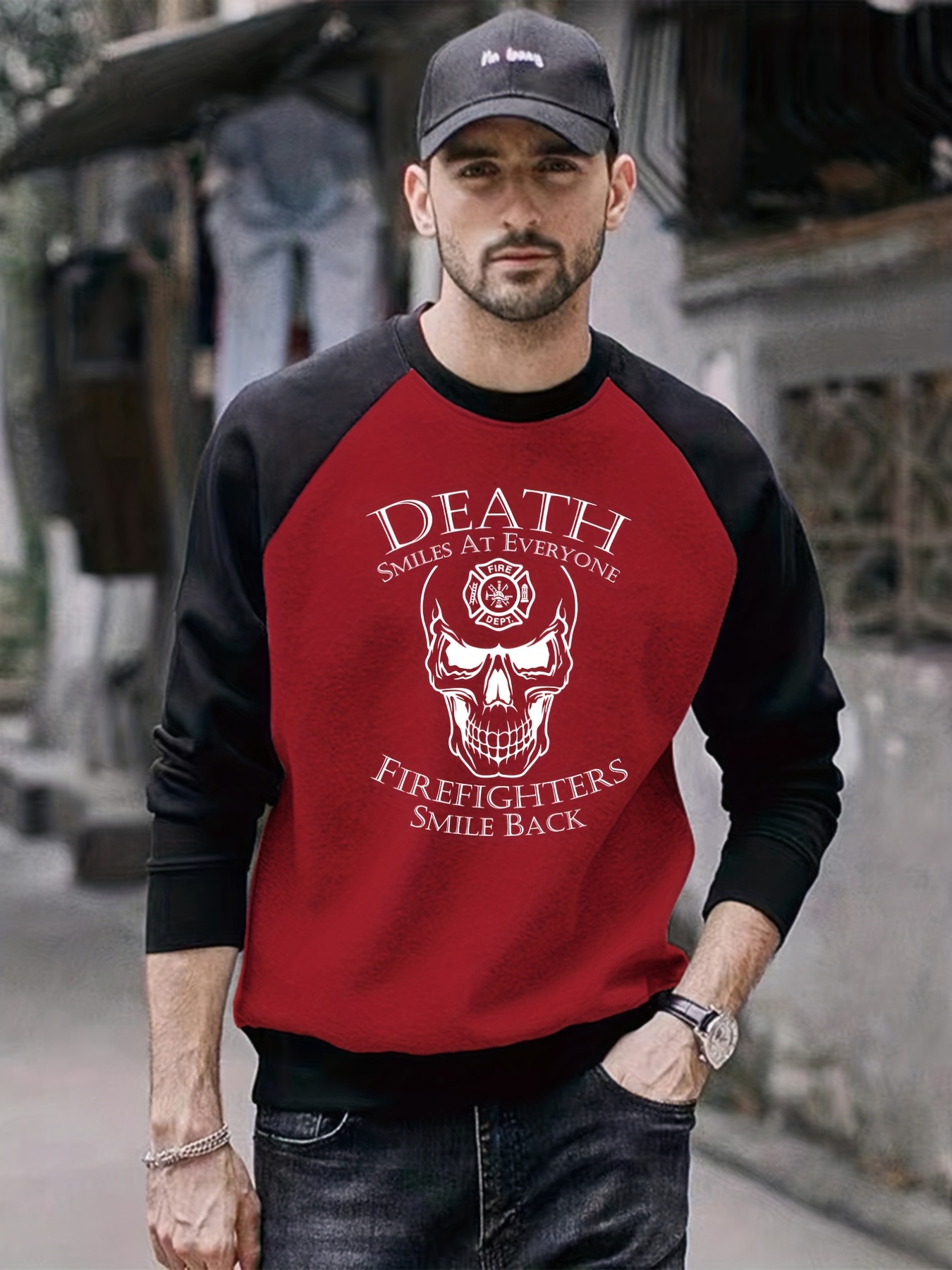 Pull manches longues col rond rouge foncé homme