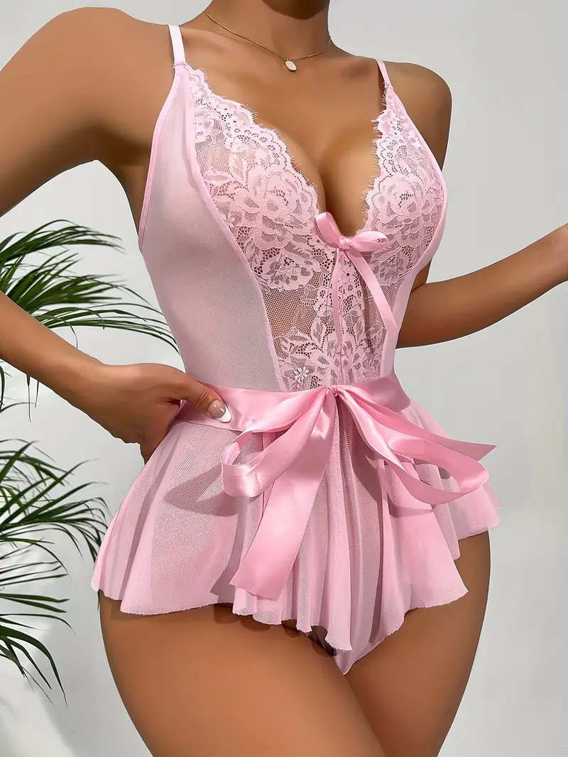 seductive lace mesh slip teddy deep v criss cross back bodysuit womens sexy lingerie underwear details 5