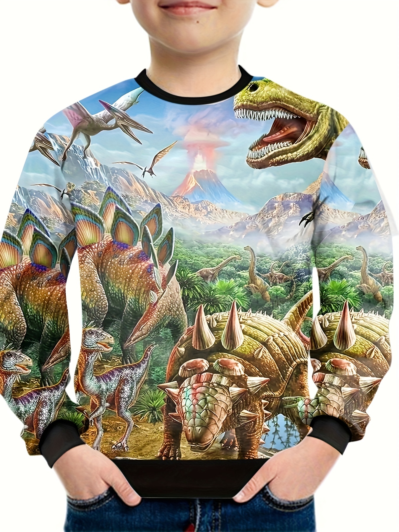 Dinosaur World Print Sweatshirt For Kids - Pullover Casual Temu