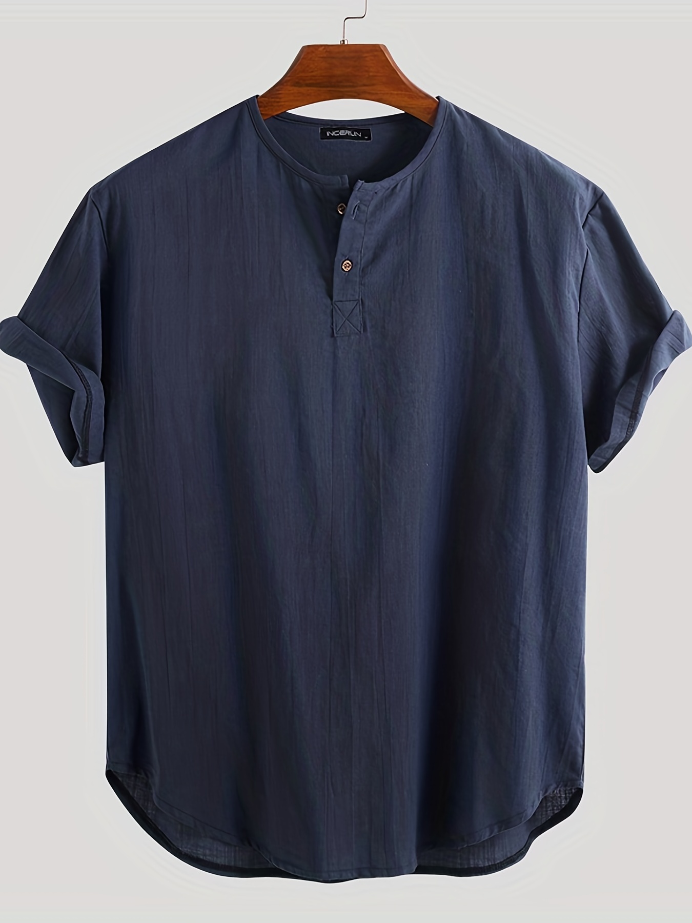 thumbnail image 2 of Men's Collarless Long Sleeve Cotton Hippie Shirt – Boho Grandad Button-Up, Nepal Made 2 of 6