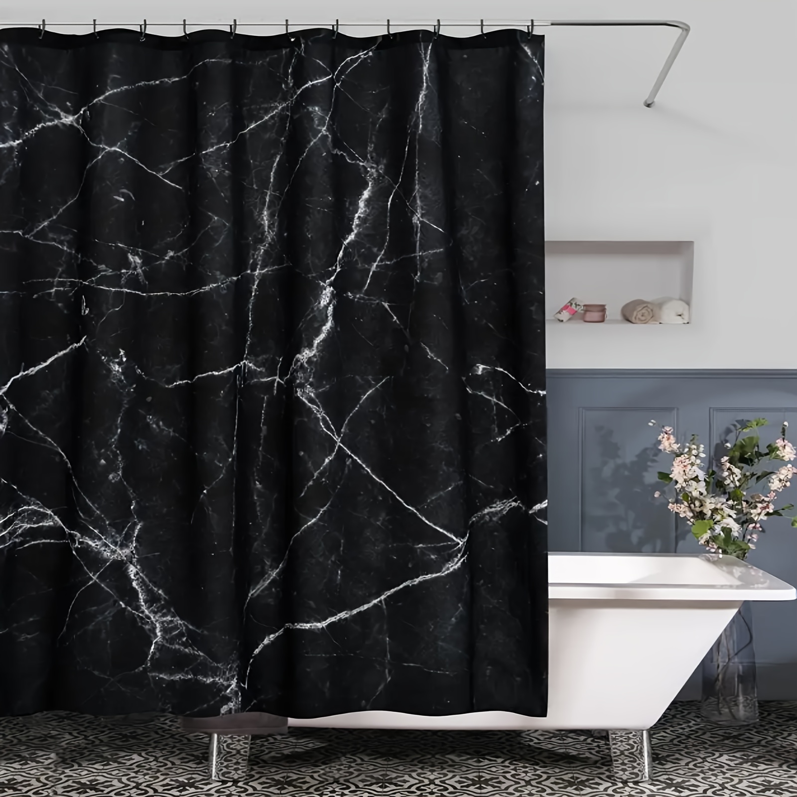 Black White Grey Shower Curtain Geometric Abstract - Temu