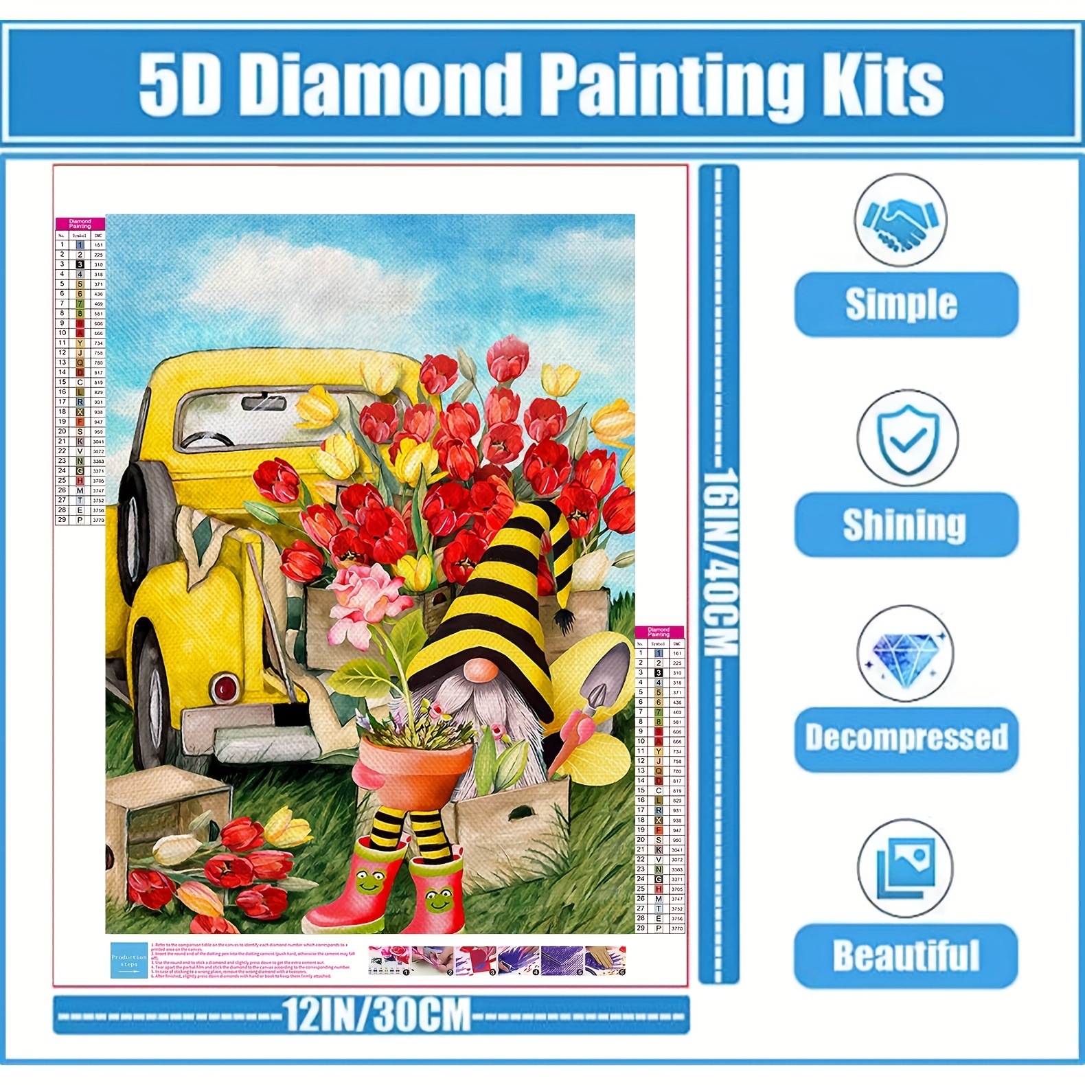 5D Diamond Painting by Number Kits for Adults, Round Full Drill Tulips  Diamond Art Kits for Beginners, Art and Craft Gifts for Adults, Flowers  Picture Art Gem Painting for Home Wall Decor
