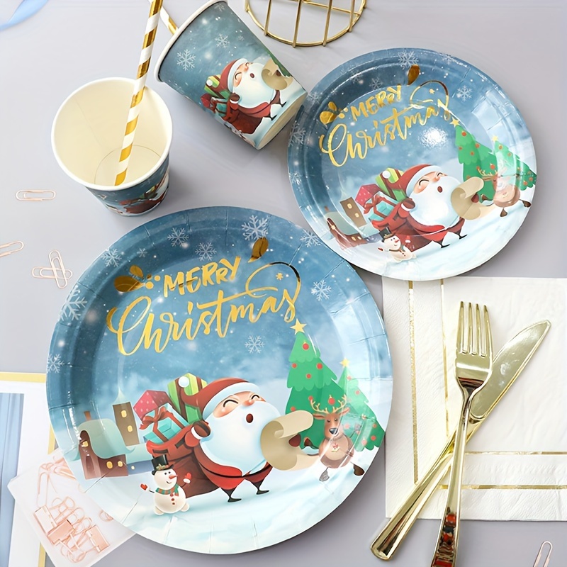 8pcs Christmas Paper Plates, Reindeer Paper Plates, Disposable
