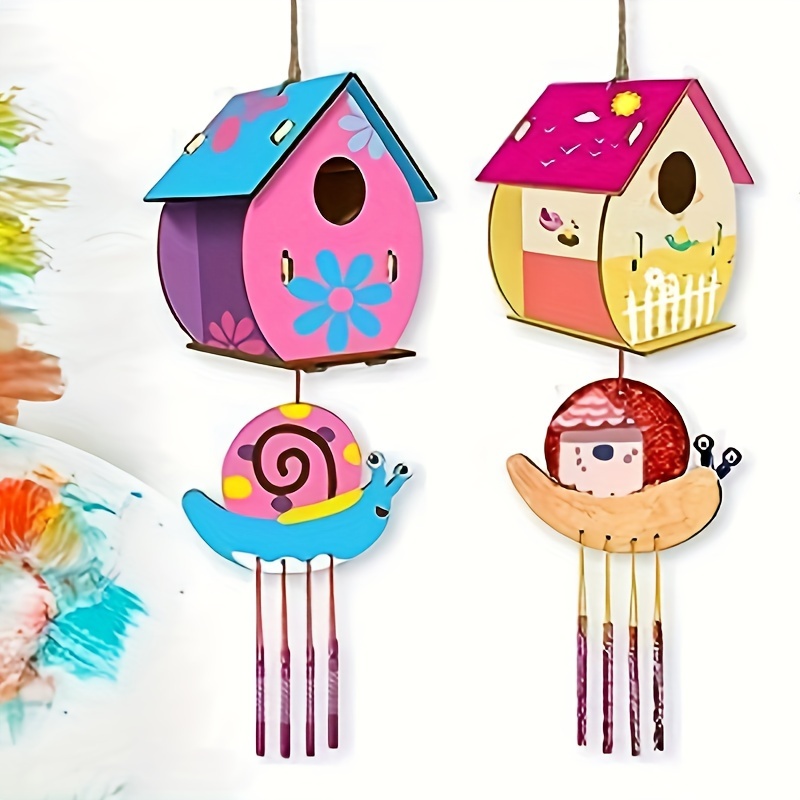  HOME COMPOSER 4 Pack DIY Bird House Wind Chime Kits for  Children to Build and Paint, Wooden Arts and Crafts for Kids Girls Boys  Toddlers Ages 8-12 4-6 6-8, Paint Kit
