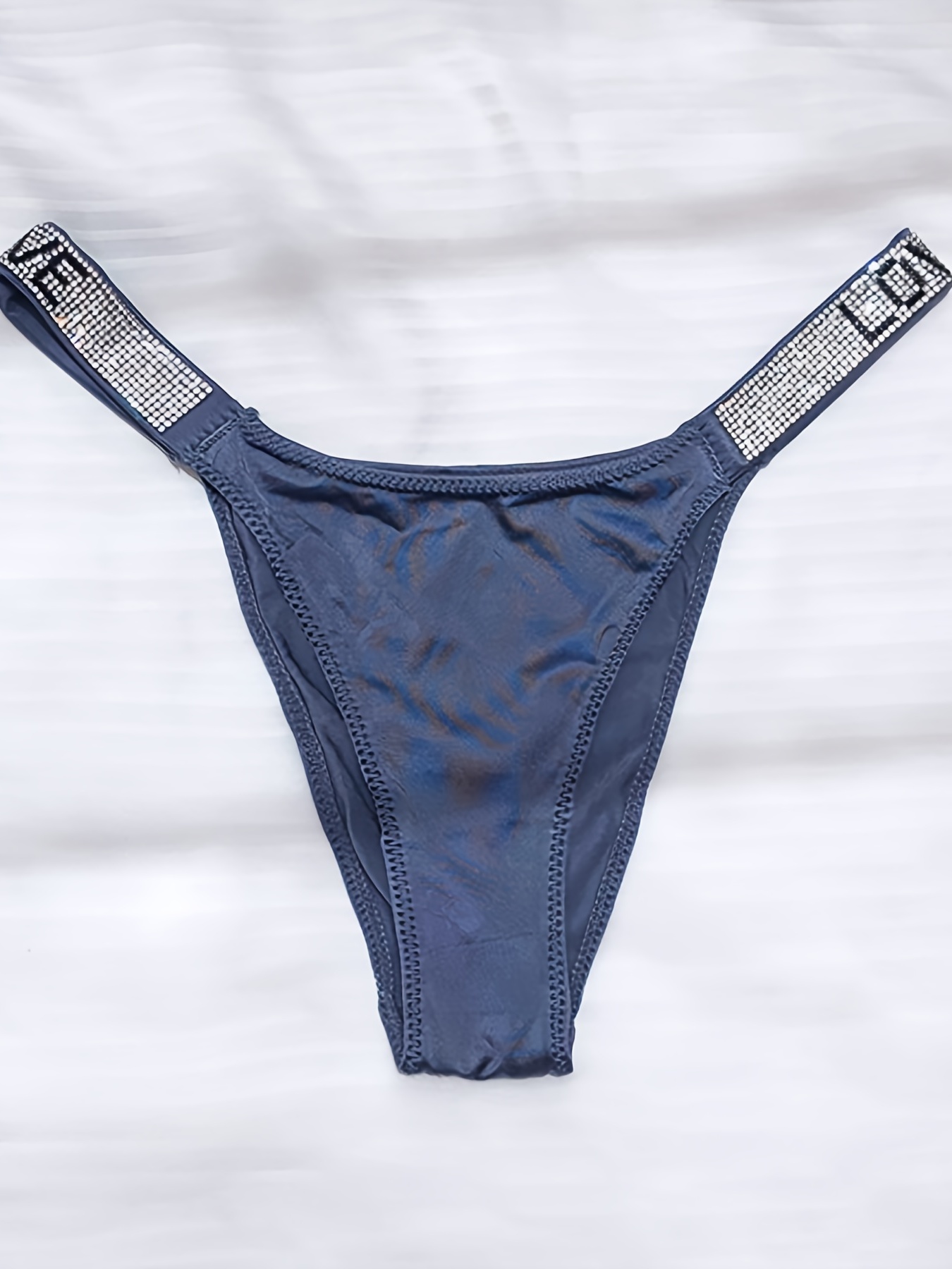 Sexy Letter Print Velvet Thongs, Low Waist Rhinestones Thong Panties,  Women's Lingerie & Underwear