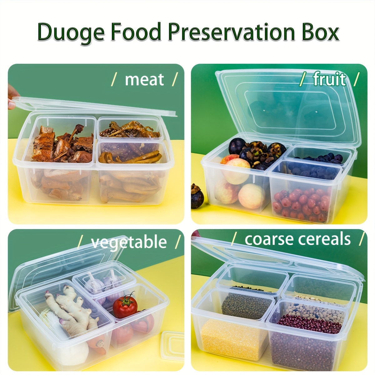 Kitchen Storage Box Food Container Refrigerator Preservation Side Dish  Storage Organization Meat Four Compartment Box Anti-smell