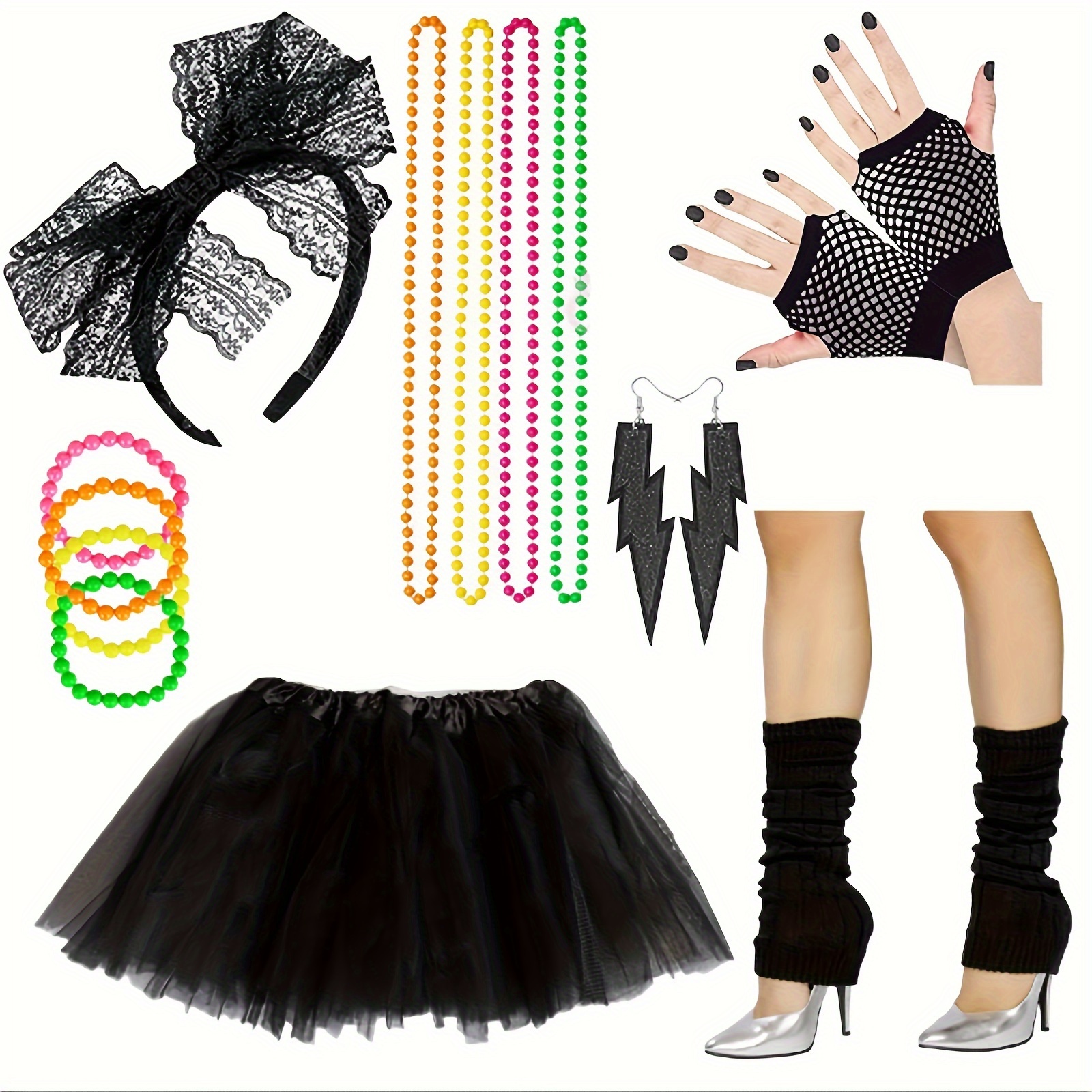 Leg Warmers and Fishnet Gloves 1980's Neon Fancy Dress Costume Accessory  Set -  India