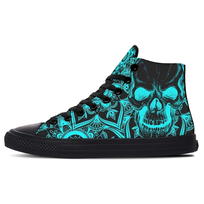 Men's Skull Pattern High Top Canvas Lace Up Skate Shoes - Clothing ...