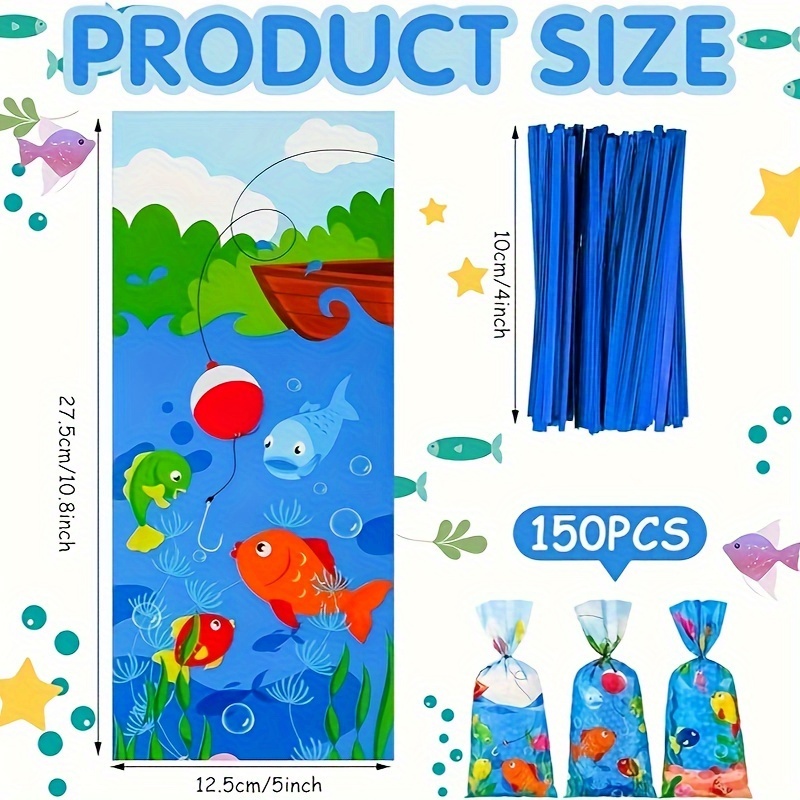 150pcs, Fishing Cellophane Bags Birthday Fishing Gift Treat Bag Goodie  Candy Bags With 200 Ties Fishing Theme Birthday Party Decorations Supplies  For
