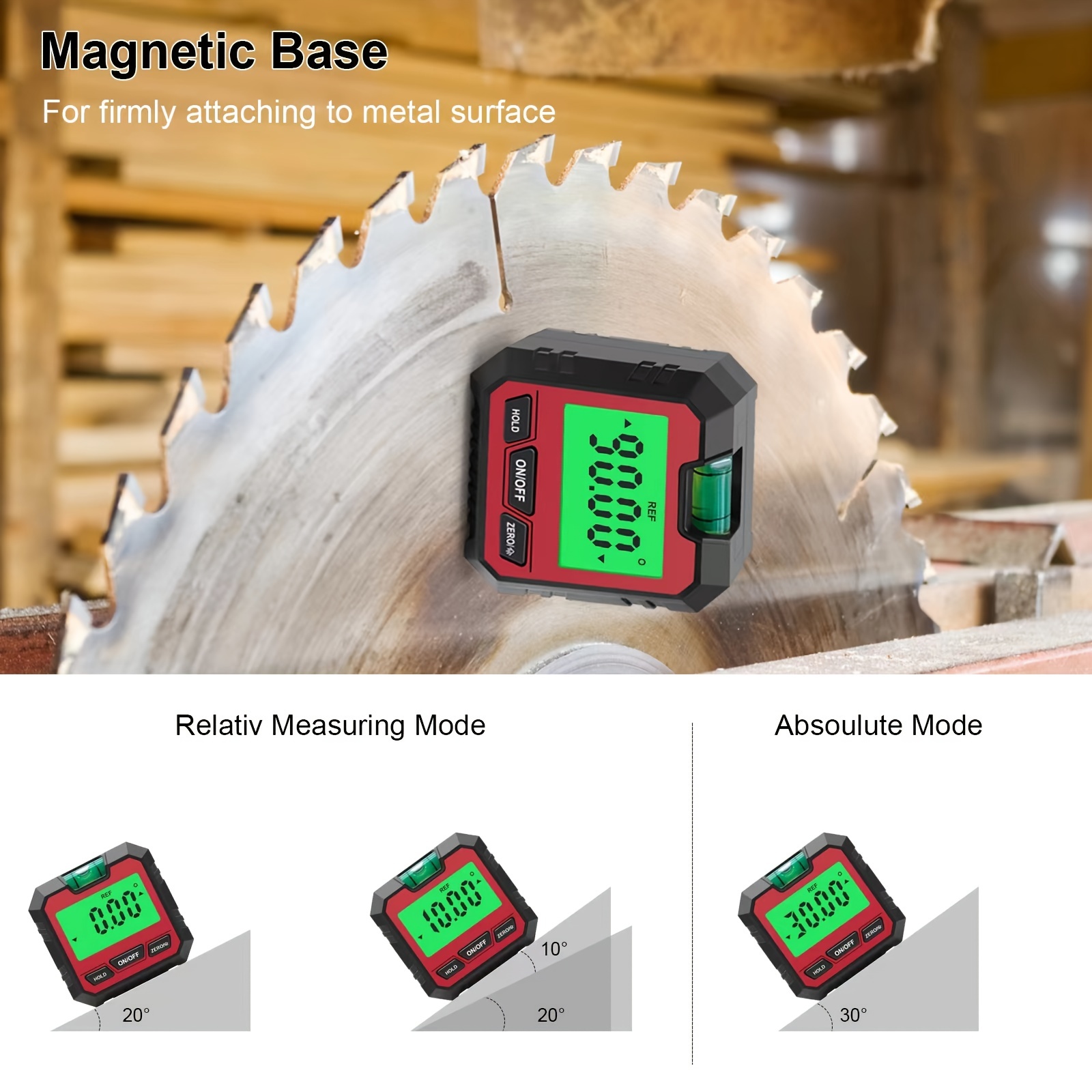  Inclinómetro digital, inclinómetro digital LCD de alta  precisión magnético de 4 x 90 °, medidor de nivel de ángulo, herramienta de  medición electrónica para carpintería (rojo) : Herramientas y Mejoras del  Hogar