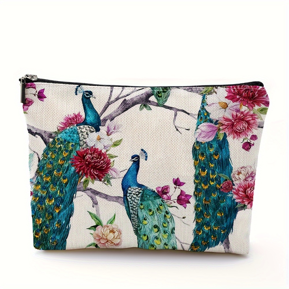 

1pc Peacock Linen Storage Bag Toiletry Bag, Portable Cosmetics Bag, Gifts For Women, Gift For Someone Who Loves You