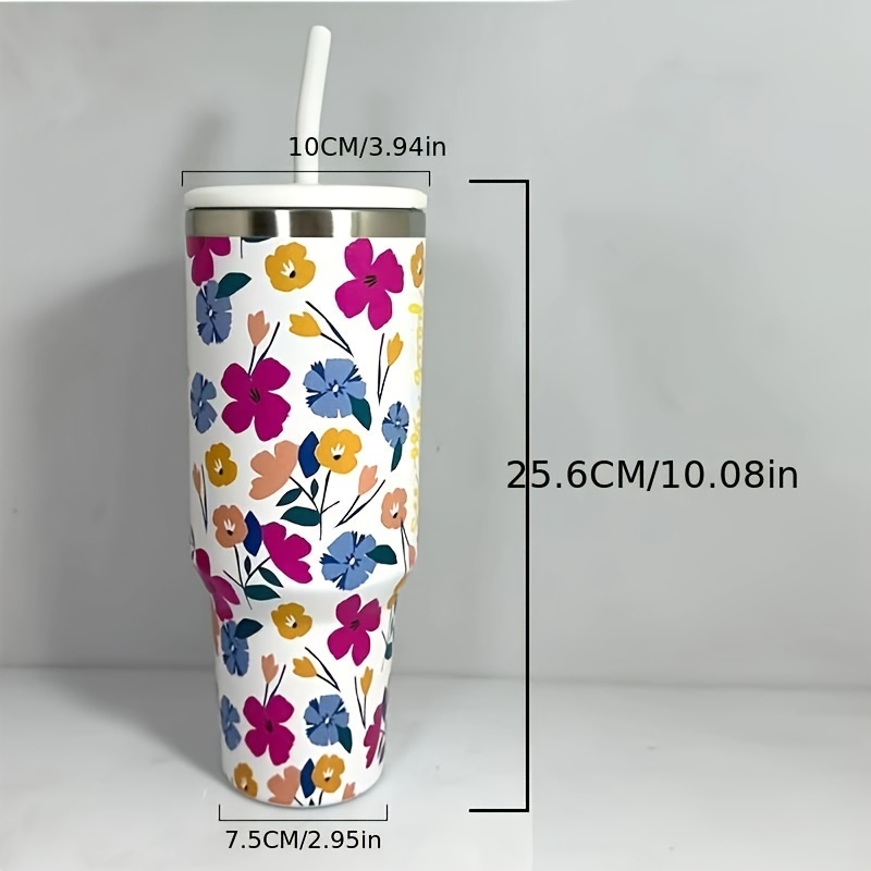 Beauty and the Beast Flower Pattern 40oz Tumbler with Handle and Straw Lid  –