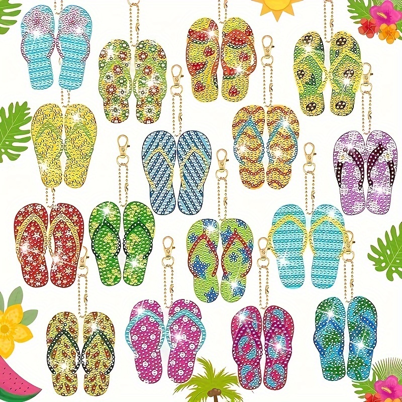 15pcs Diy Diamond Painting Keychain Kits For Flip Flops, Home Decoration,  Party Supplies, Backpack Accessories, Handmade Crafts