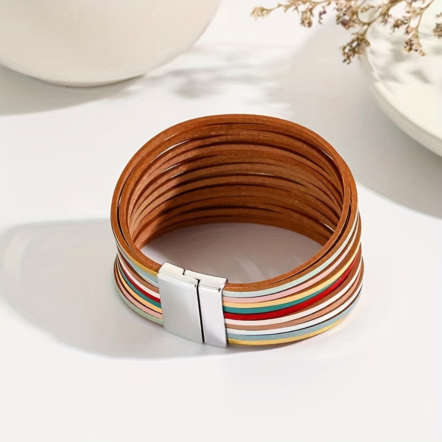 Boho Multicolor Ladies Cuff Bangle Leather Bracelet