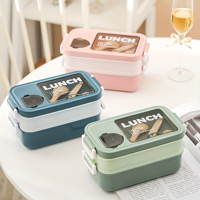 Large capacity Double layer Lunch Box With Cutlery - Temu