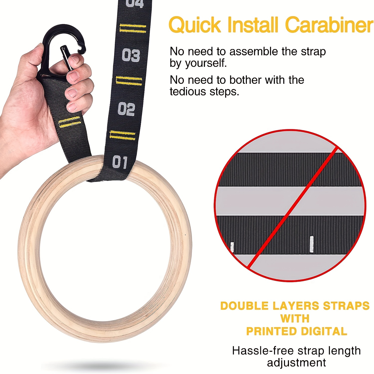  Double Circle Wood Gymnastic Rings with Quick Adjust