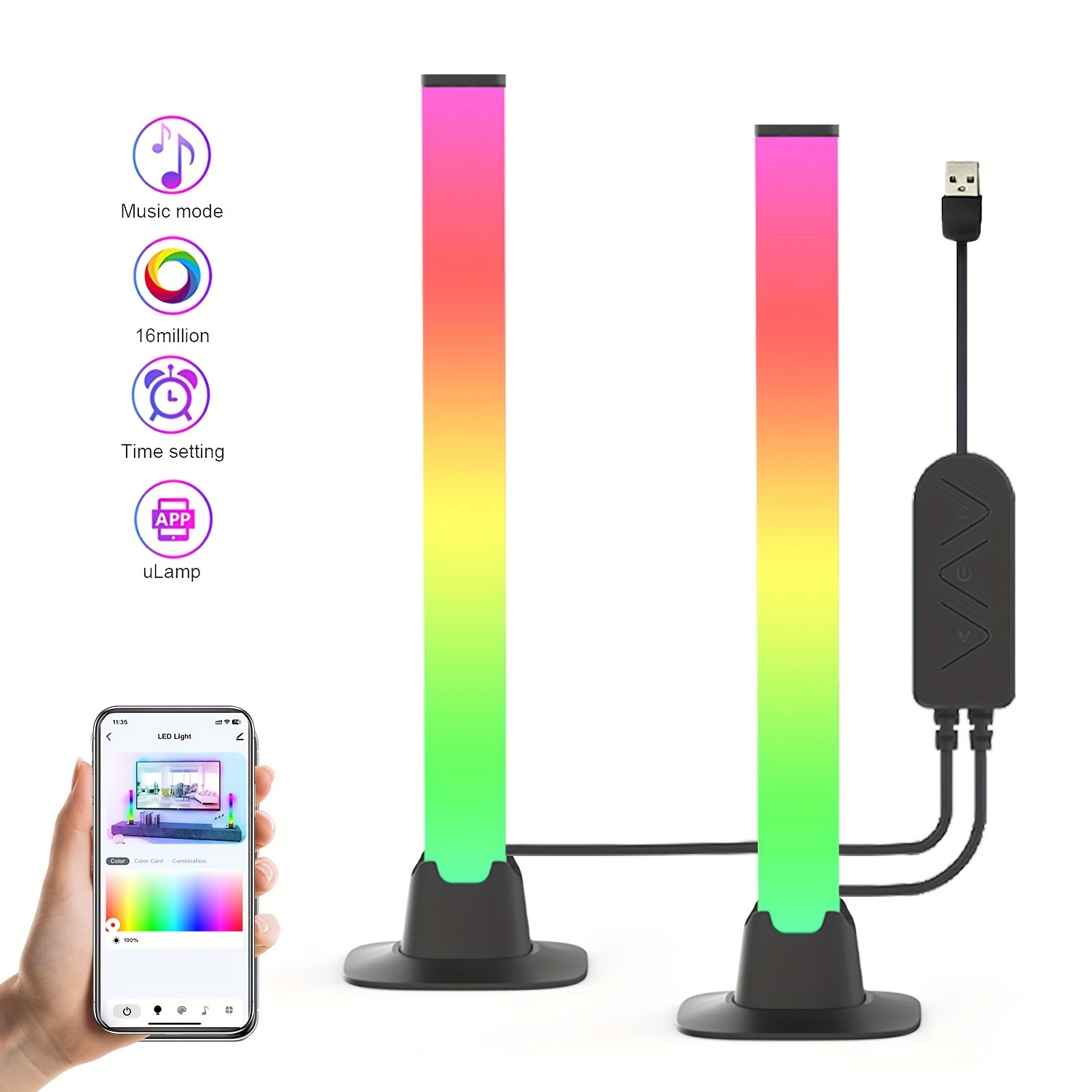 1 Lampe De Bureau Colorée Dynamique Alimentée Par Usb Avec Rythme De Musique, Mode en ligne