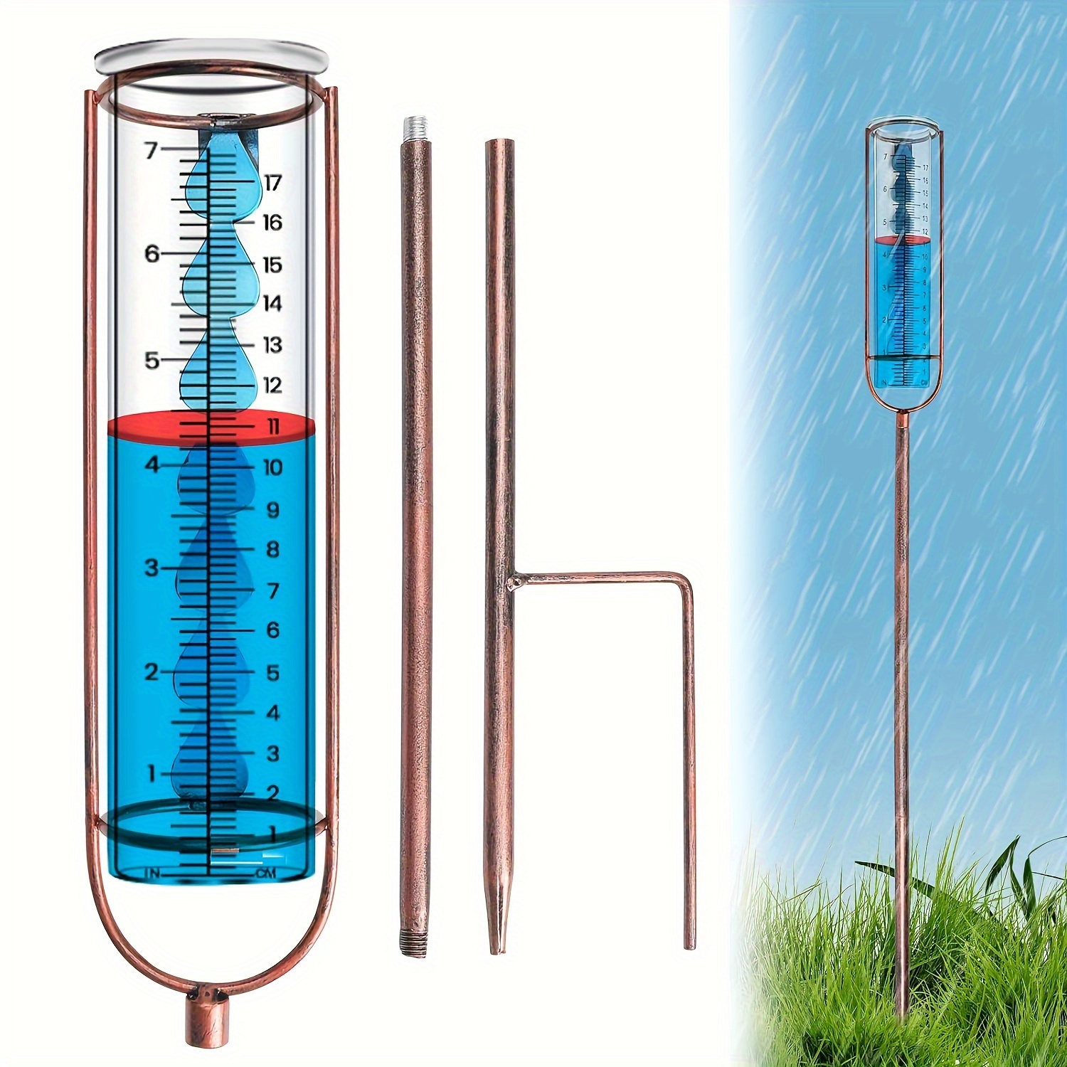 Pluviómetro, pluviómetro a prueba de congelaciones al aire libre,  pluviómetros para patio con estaca, pluviómetro decorativo para jardín
