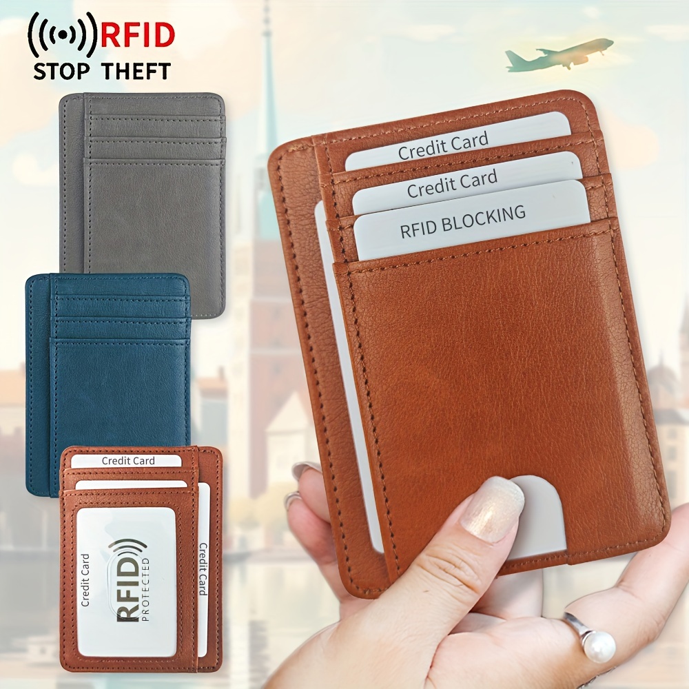 Rfid Credit Card Holder Wallet With Keychain Id Window Small - Temu