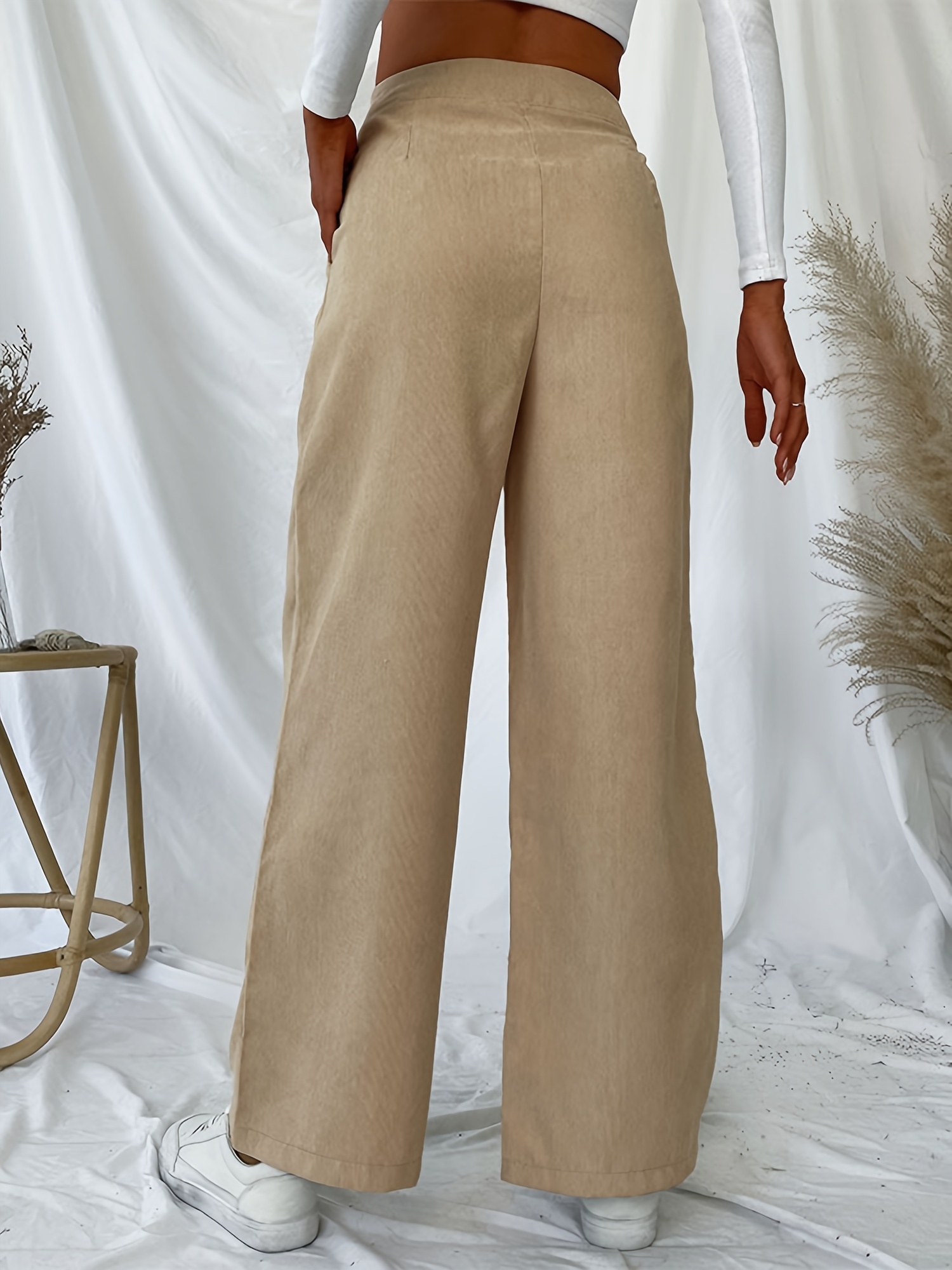 Pantalones sólidos largos de pierna ancha para mujer, pantalones elegantes  y con estilo para oficina y trabajo, ropa de mujer