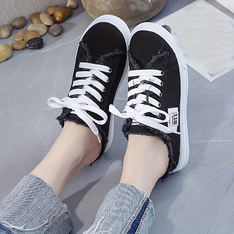 Women's Letter Patched Canvas Mules Sneakers