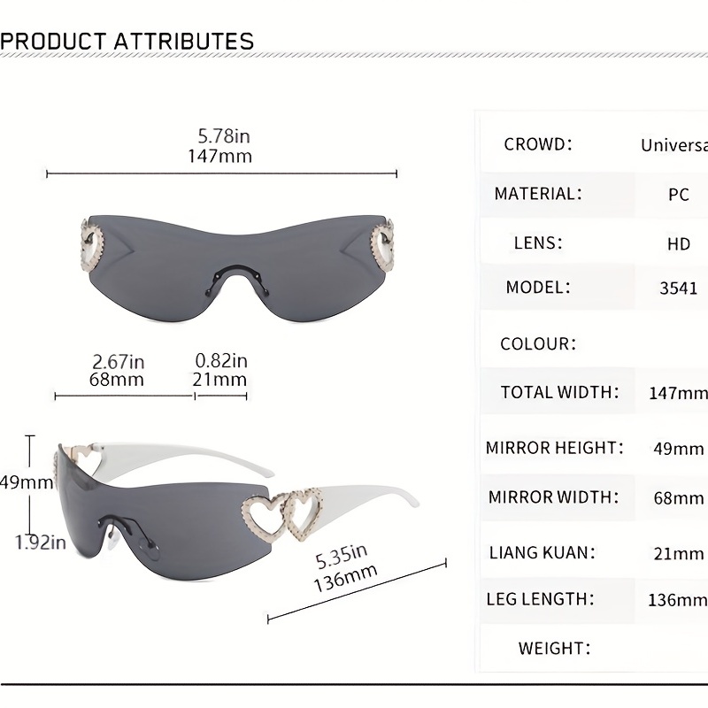Gradient One Piece Sunglasses for Women & Men, Y2K Heart Hinge Design