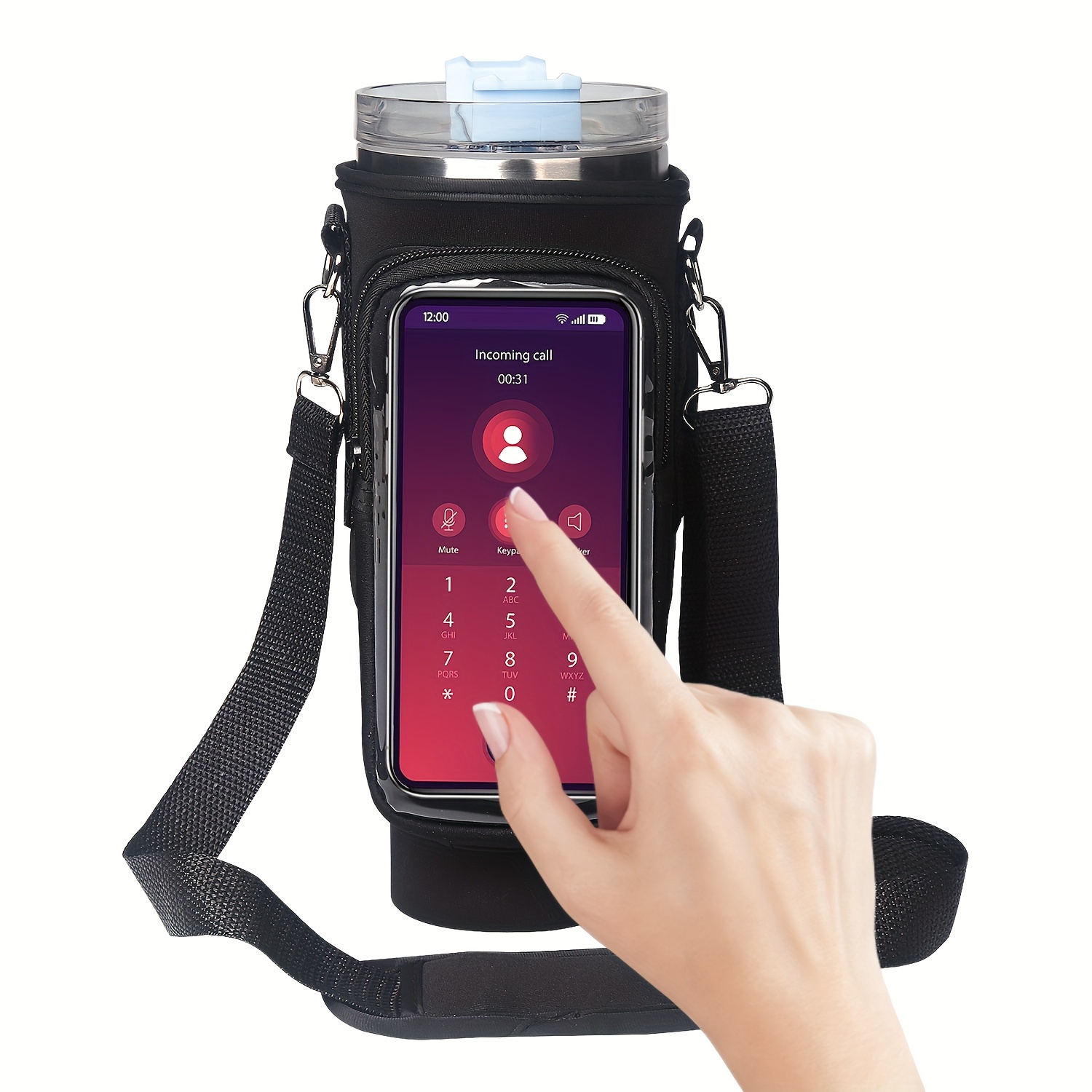 Adjustable Strap Neoprene 40oz Water Bottle Carrier Sleeve Pouch Tumbler  Stanley Cup Holder Sling Bag with Zipper Phone Pocket - AliExpress