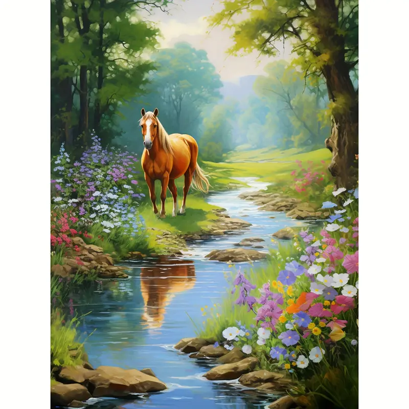 1pc Horse Artificial Diamond Painting Kits , 5D Animal DIY Diamond Art  Kits, Round Full Rhinestones With Accessories, Adult Art Painting For Home  Wal