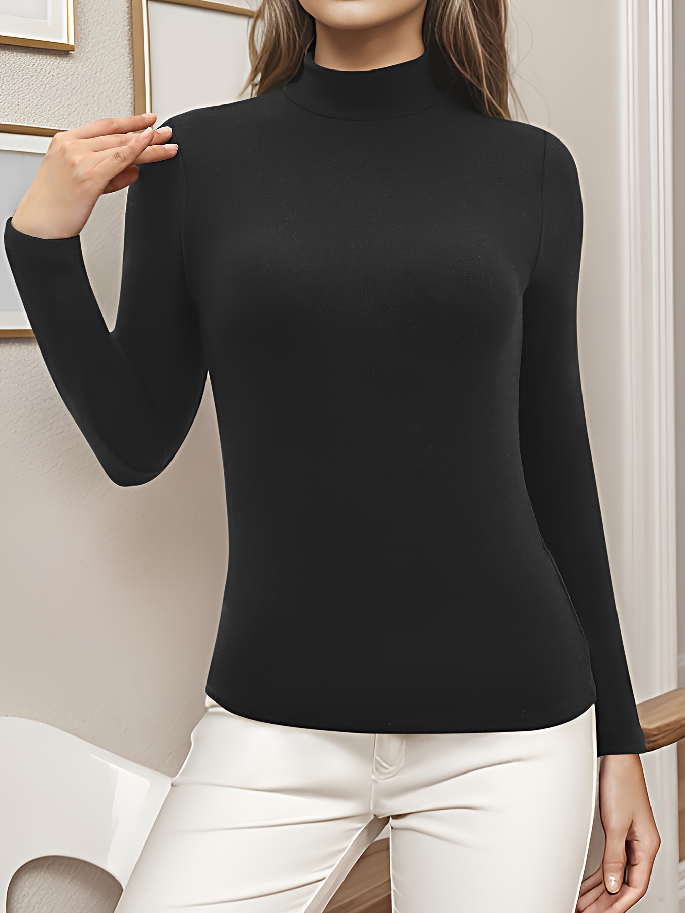 Mock Neck Thermal Underwear Top Soft Comfortable Long Sleeve