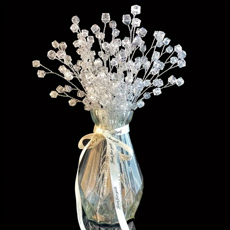 

5/10-piece Elegant Artificial Flower Bouquets With Beaded Crystal Stems - Lifelike Acrylic Faux Floral Branches For Diy Arrangements, Perfect For Weddings, Home & Office Decor