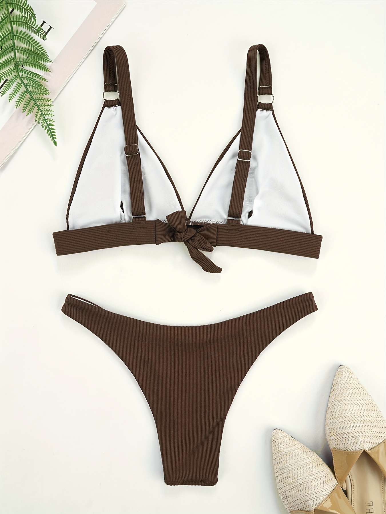 Rib Ring Linked Tanga Bikini Swimsuit