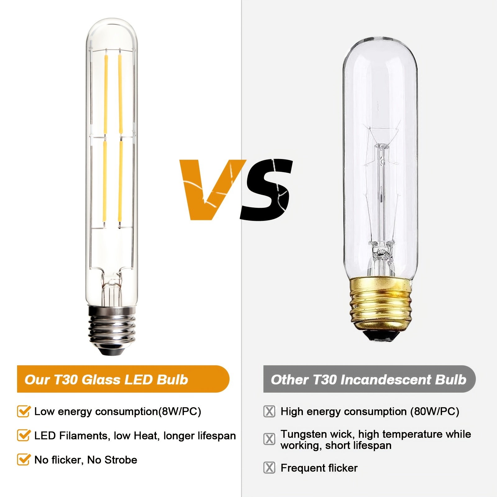 Leools T10 Led Bulb,8W Dimmable Edison Led Tubular Bulb T10/T30,8.9 Inch  Long Tubular Light Bulb,800LM,75 Watt Equivalent, Soft White 3000K,E26  Base,4-Pack. 