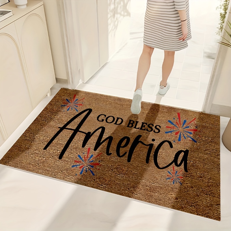 Retro Us American Flag Patriotic Entrance Doormat, Waterproof PVC Welcome  Door Mat Non-Slip Backing,Easy to Clean Stylish Outdoor Mat,Front and Back