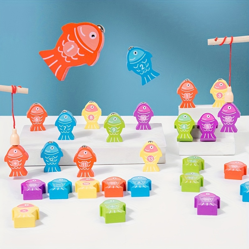 モンテッソーリ 木製磁石の釣りおもちゃ 赤ちゃん向け、漫画 海洋生物